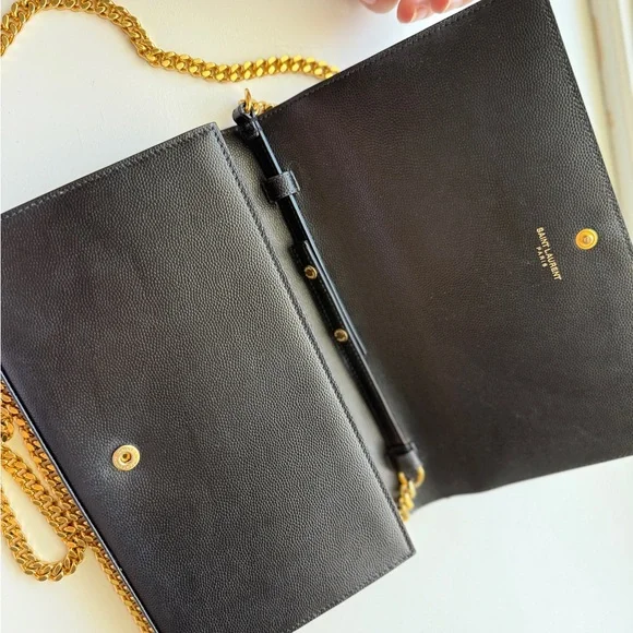 Saint Laurent YSL Star WOC Black Grain Leather Gold Chain Wallet on Chain - Picture 4 of 7